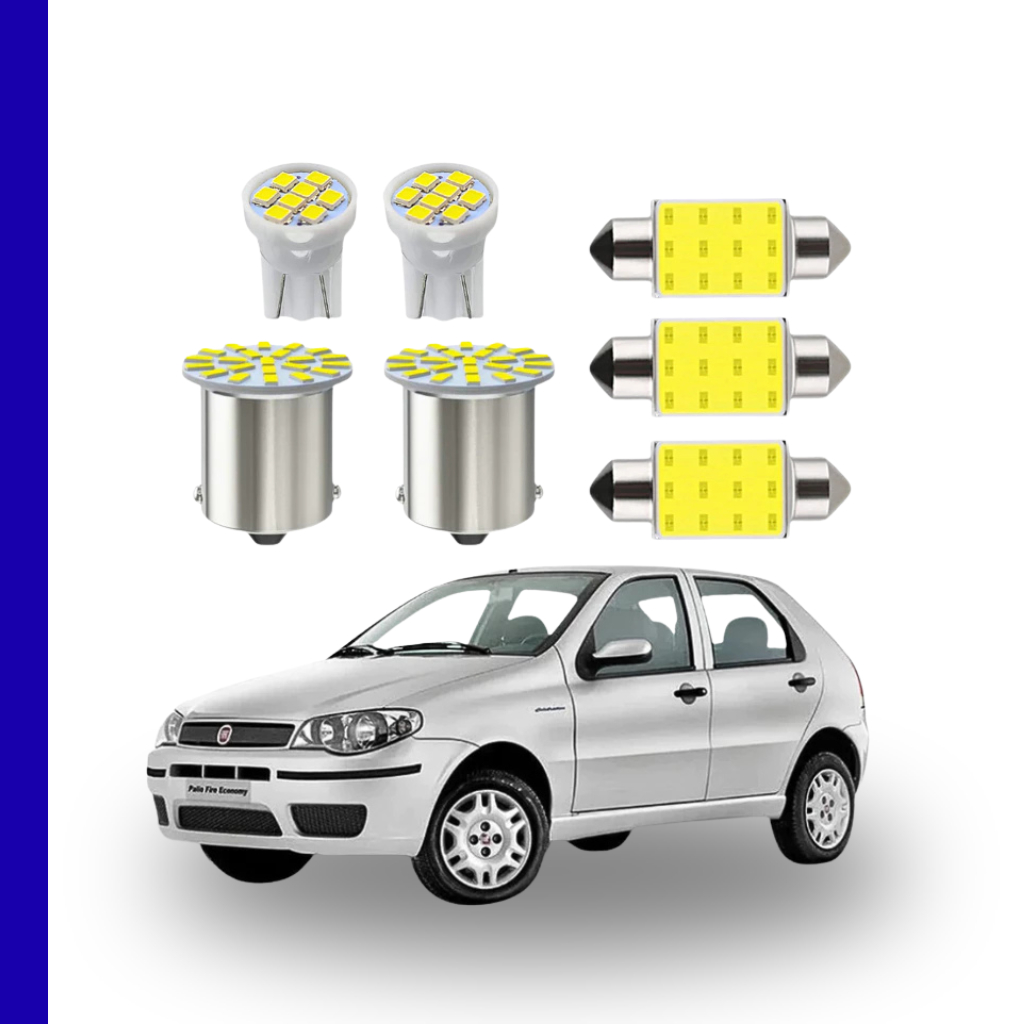 KIT Lâmpadas led Fiat Palio Fire way ( Placa Farolete Ré Teto) T10 pingo trava Torpedo 1 polo 1156 meia luz interno 34