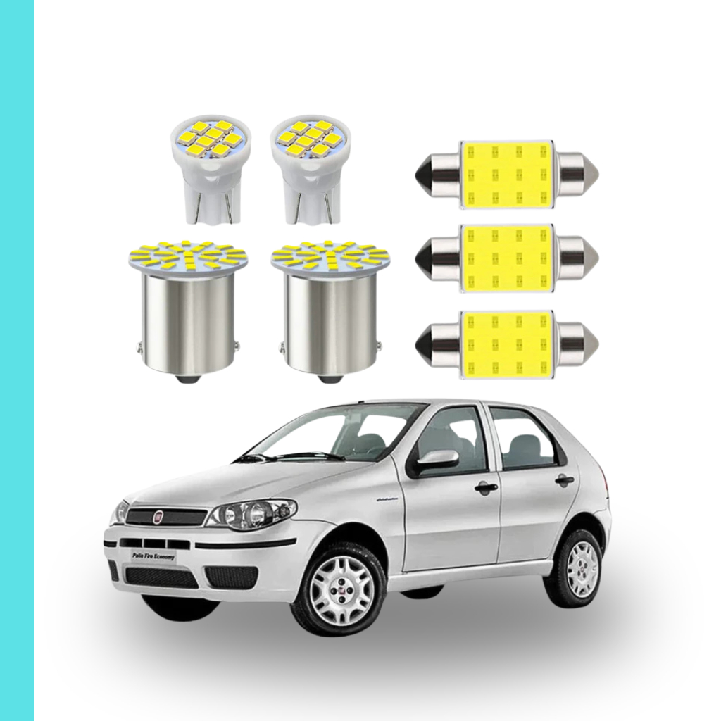 KIT Lâmpadas led Fiat Palio Fire way ( Placa Farolete Ré Teto) T10 pingo trava Torpedo 1 polo 1156 meia luz interno 35