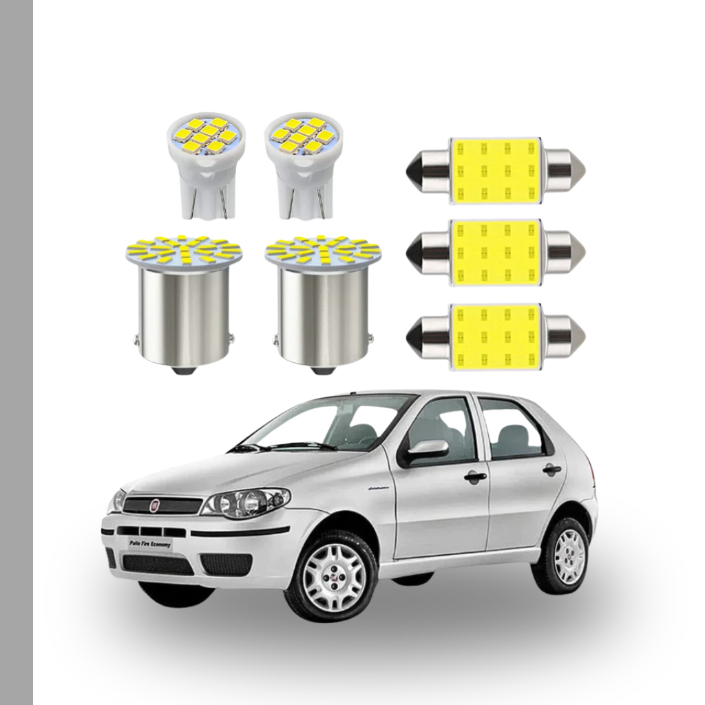 KIT Lâmpadas led Fiat Palio Fire way ( Placa Farolete Ré Teto) T10 pingo trava Torpedo 1 polo 1156 meia luz interno 37