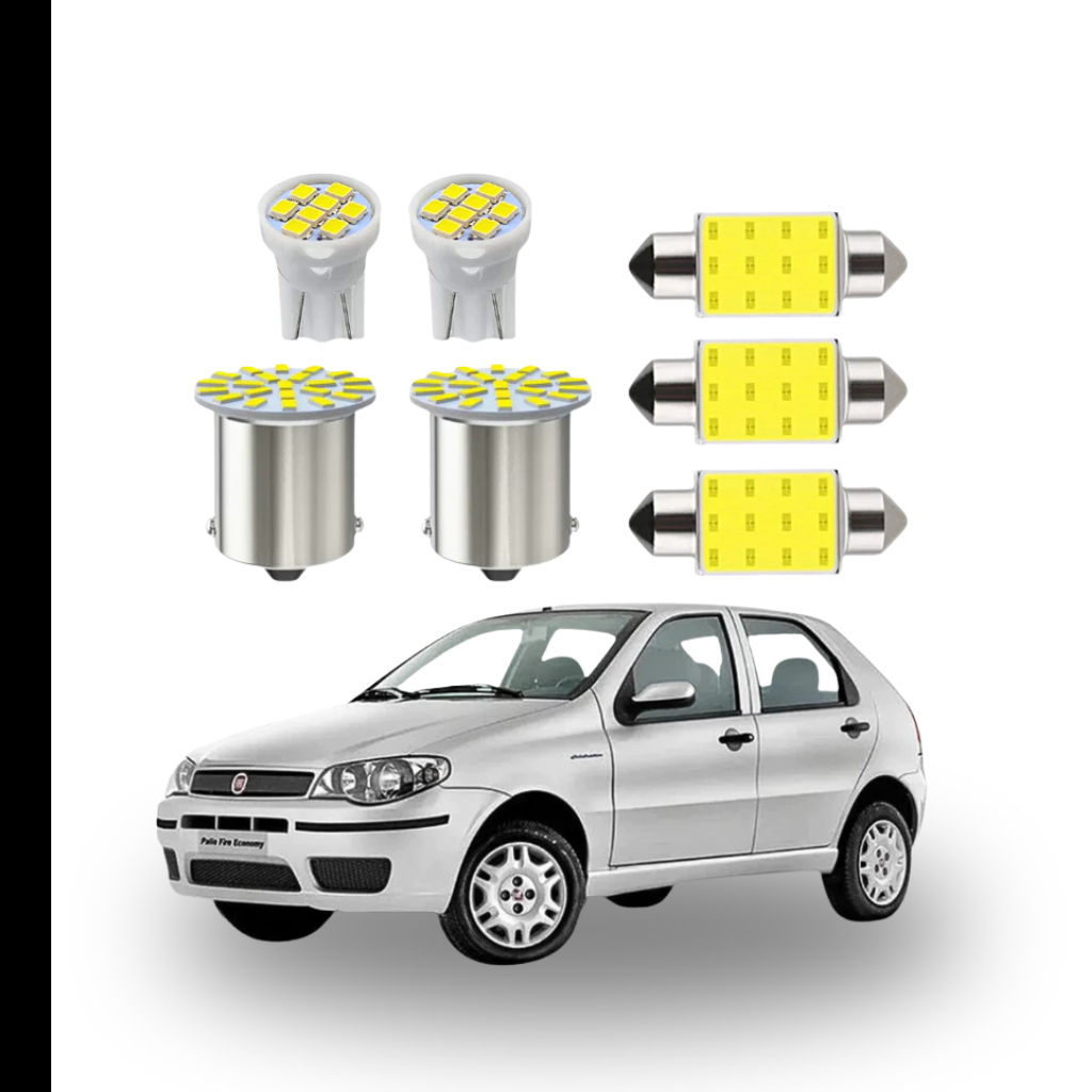 KIT Lâmpadas led Fiat Palio Fire way ( Placa Farolete Ré Teto) T10 pingo trava Torpedo 1 polo 1156 meia luz interno 38