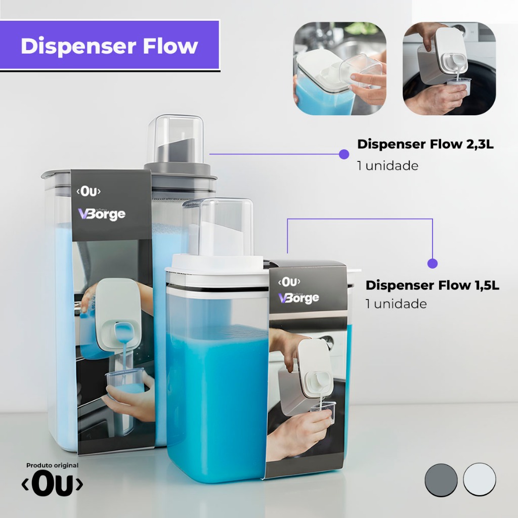 Monte Seu Kit Dispenser Acrílico Lavanderia 1,5L e 2,3L com Tampa Medidora Premium