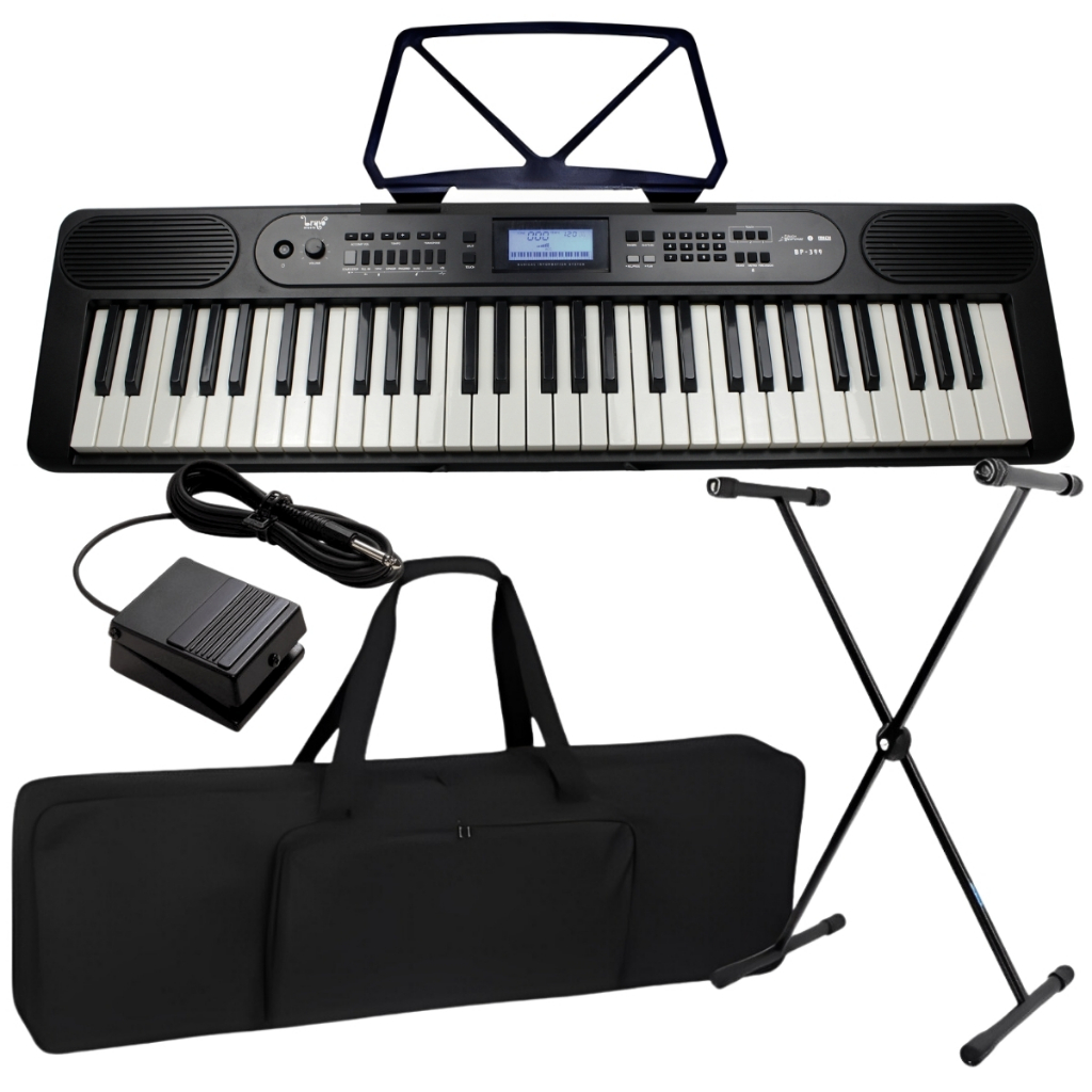 Kit Teclado Musical Bravo Bp399 61 Teclas Sensitivas Bluetooth + Capa Suporte Pedal