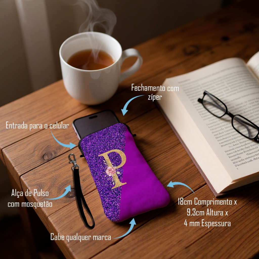 Case para Celular com Zíper Personalizado com Nome Flores Formas em Oferta na Shopee