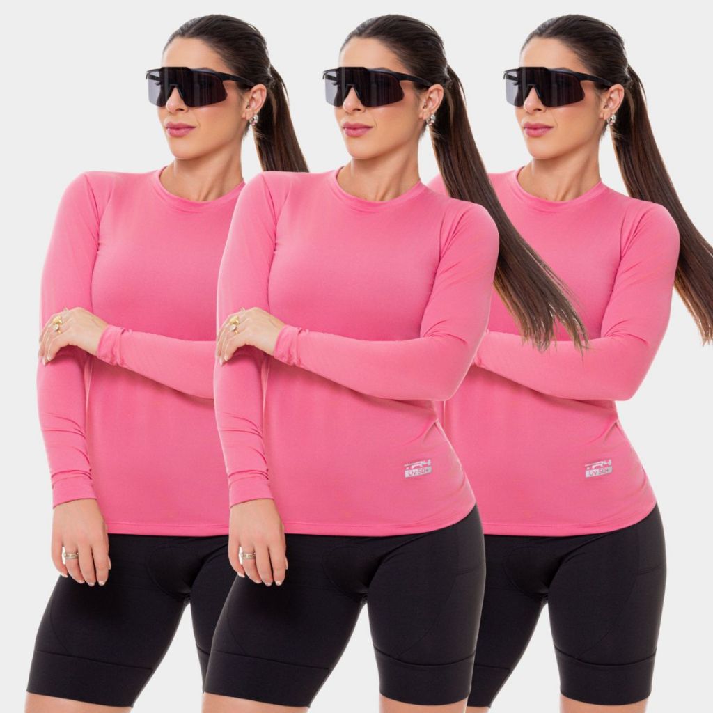 Kit 3 Camisa Camiseta Blusa Proteção UV Solar Manga Longa Feminina Praia Verão Esporte Leve