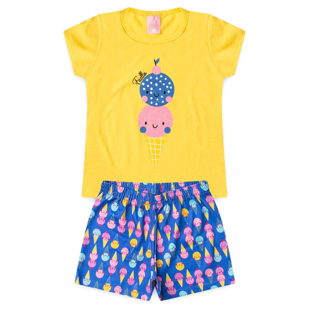 Pijama Infantil Verão Manga Curta Menina Feminino - PRONTA ENTREGA