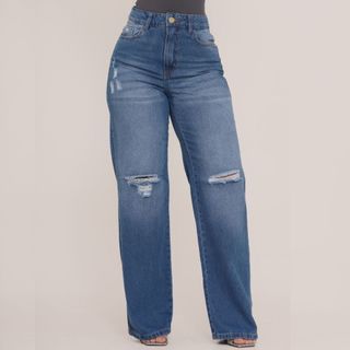 Calça Jeans Feminina Wide leg Gringa Pantalona Cintura Alta perna larga Blogueira Envio I…