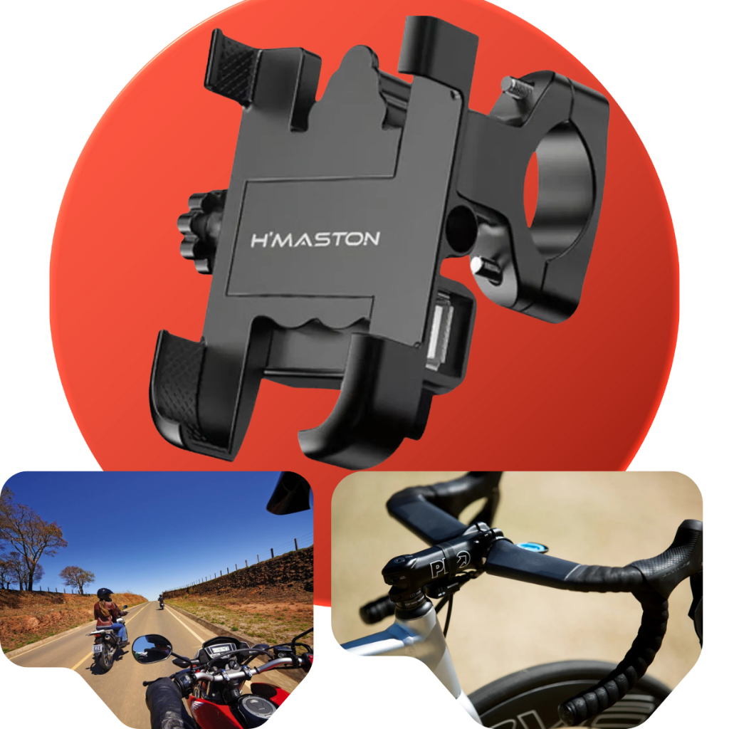 Suporte Celular Moto H’maston CJ-108 USB 360 Graus Guidão Universal Reforçado