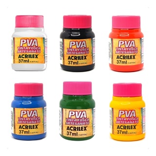Kit 6 Tintas PVA Fosca Acrilex 37 ml Tinta para Artesanato MDF Gesso Papel Madeira Cores Variadas em Oferta na Shopee