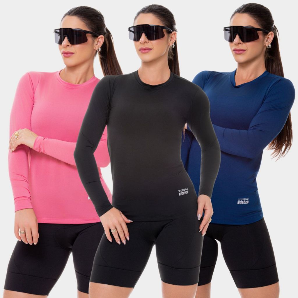 Kit 3 Camisa Camiseta Blusa Proteção UV Solar Manga Longa Feminina Praia Verão