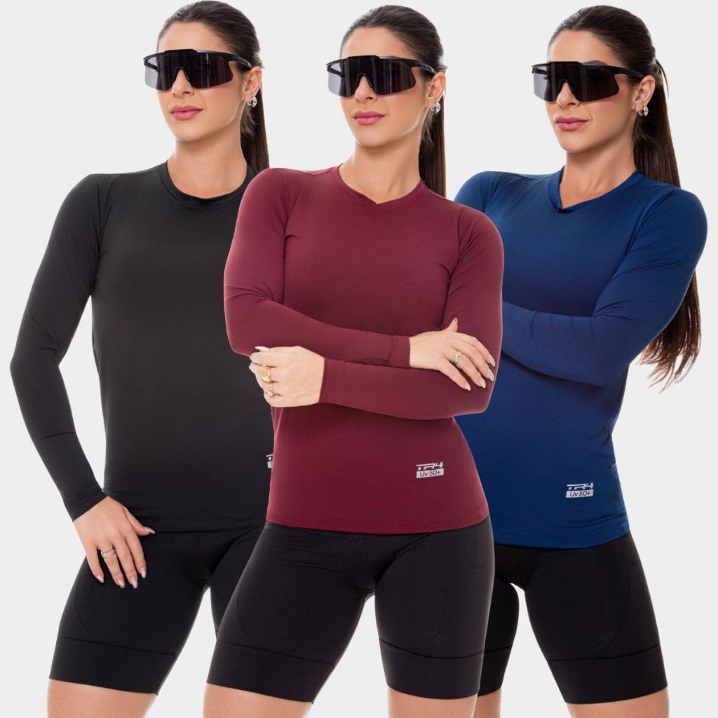 Kit 3 Camisa Camiseta Blusa Proteção UV Solar Manga Longa Feminina Praia Verão