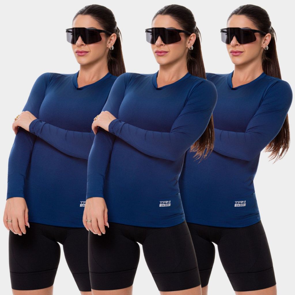 Kit 3 Camisa Camiseta Blusa Proteção UV Solar Manga Longa Feminina Praia Verão