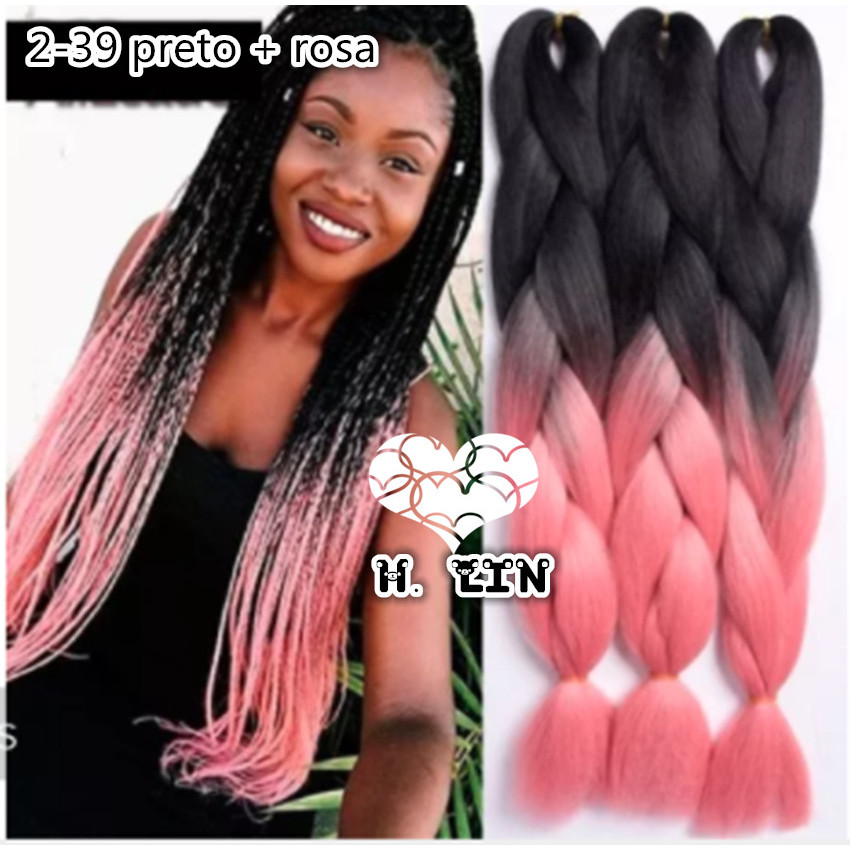 Jumbo 2-28 - Kanekalon Cabelo Tranças Box Braid Twist Cor Preto com ombre hair californiana roxo lilas