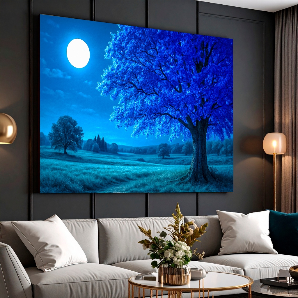 Quadro Decorativo Painel Arvore Azul Paisagem Escritório Sala Quarto 110x80 em Oferta na Shopee
