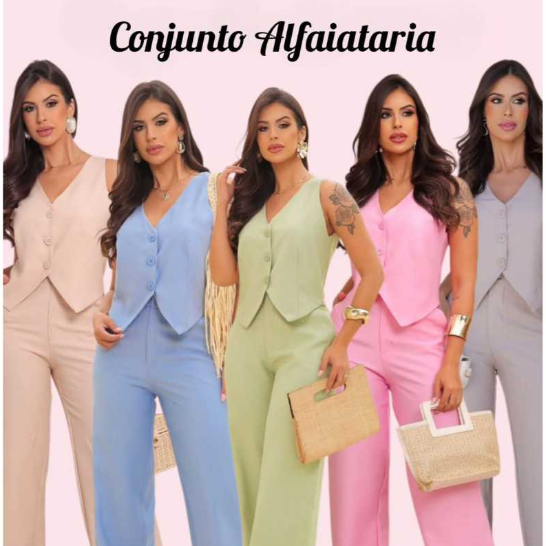 Conjunto Alfaiaitaria Feminino Social Conjunto Com Colete e Calça Pantalona
