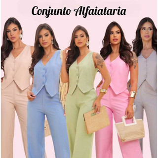 Conjunto Alfaiaitaria Feminino Social Conjunto Com Colete e Calça Pantalona