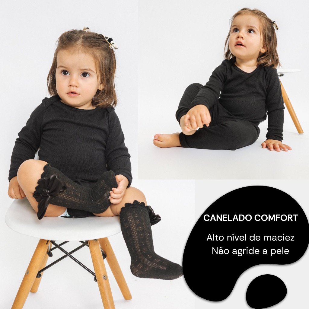 Conjunto Bebê Body Manga Longa e Calça Mijao Canelado Super Macio 24003-C3