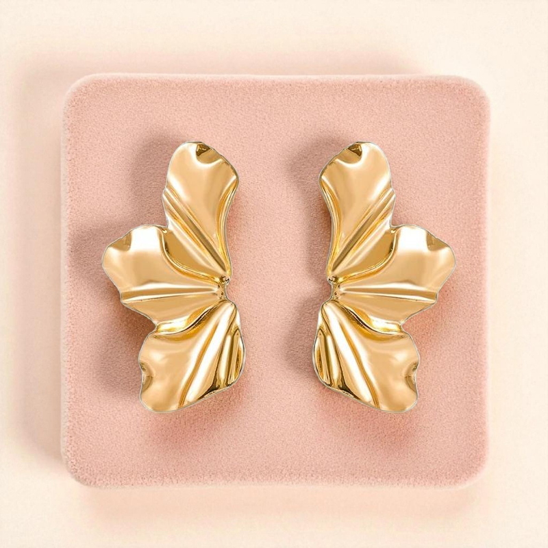 Brinco Pétala Meia Flor Martelado Brincos de Moda Orgânico para Verão Folheado à Prata 925 e Ouro18k em Oferta na Shopee