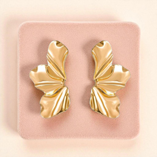 Brinco Pétala Meia Flor Martelado Brincos de Moda Orgânico para Verão Folheado à Prata 925 e Ouro18k em Oferta na Shopee