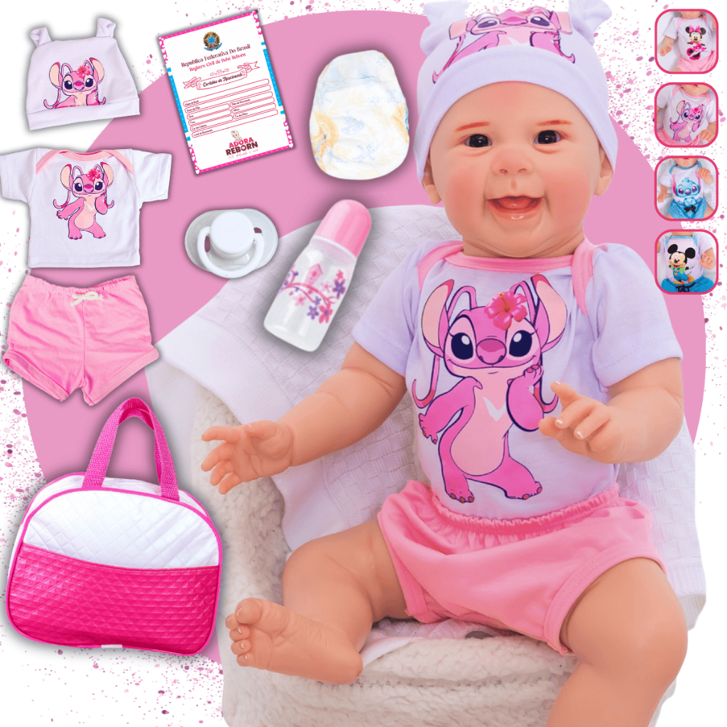 Boneco Bebê Reborn Mayze Stitch Menino Original Realista de Silicone Pode Dar Banho