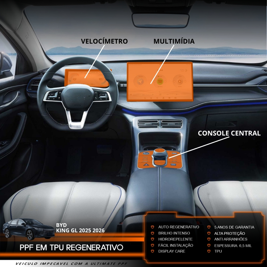 Película PPF Proteção Kit Console Velocímetro Multimídia BYD King GL 2025 2026 Transparente TPU Anti Risco