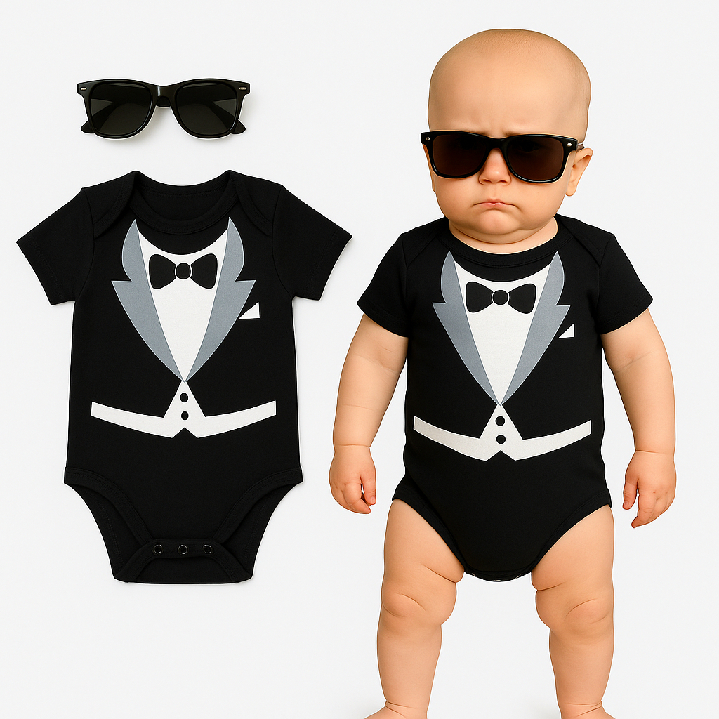 Fantasia Body Bebê Poderoso Chefinho + Óculos Mêsversario