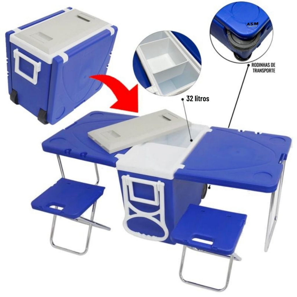 Caixa Térmica Cooler  Cooler Térmico Multifuncional 5 em 1 – 32L | Com Cadeiras + Mesas Integradas