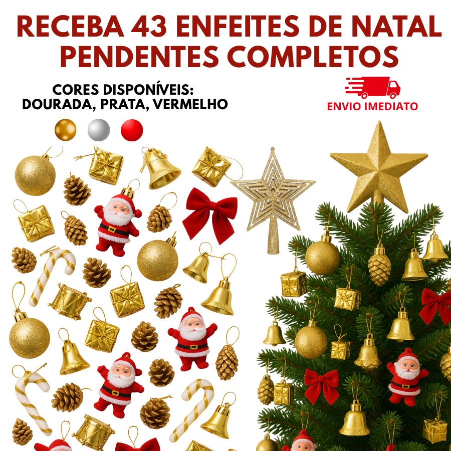 ENFEITE DE NATAL PARA ÁRVORE KIT COM 43 ENFEITES DE NATAL PARA ARVORE KIT COMPLETO PARA ARVORE KIT DE BOLINHAS DE NATAL