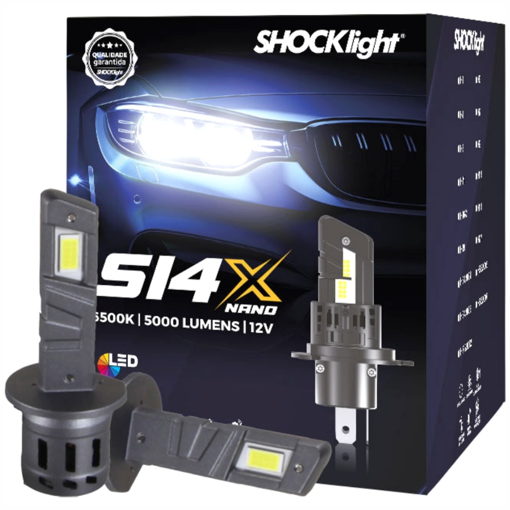 Par Lâmpada Shocklight Led S14x Nano H1 H3 H7 H11 H27 Hb3 Hb4 Hir2 22w Hir2 9012 Branco Frio 6500K