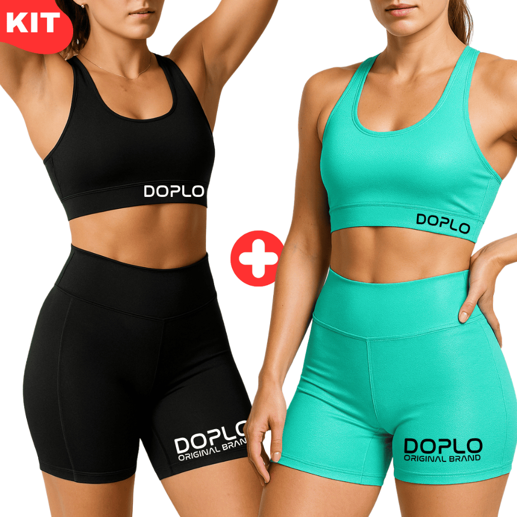 Kit 2 Conjuntos Academia Fitness Short e Top Cintura Alta Suplex Premium Sem Transparência em Oferta na Shopee