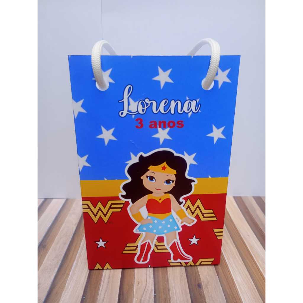 Sacolinhas personalizadas  Mulher Maravilha P PEGUE E MONTE Lembrancinha de aniversário Sacolinha surpresa