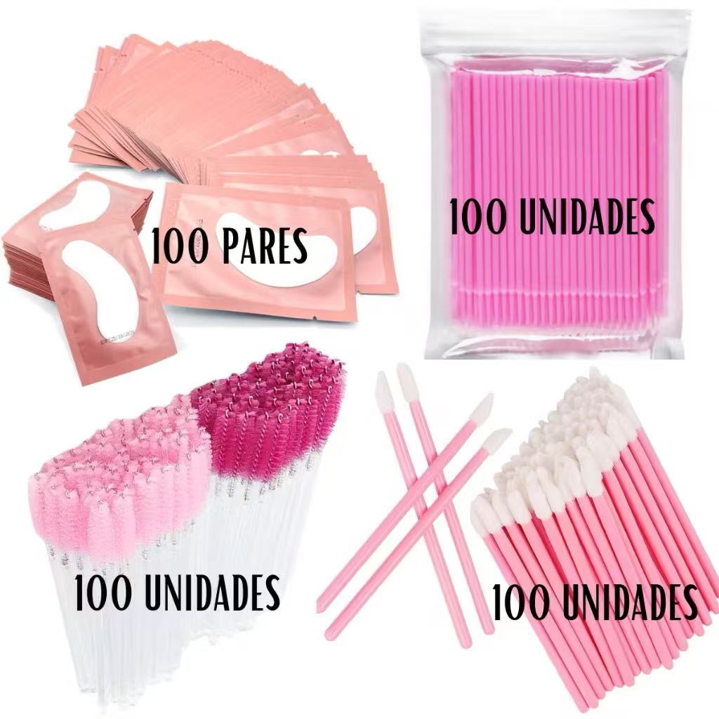 Kit 100 Pares de Gel Pads + 100 Escovinhas + 100 Microbrush + 100 Aplicador + Extensão De Cílios