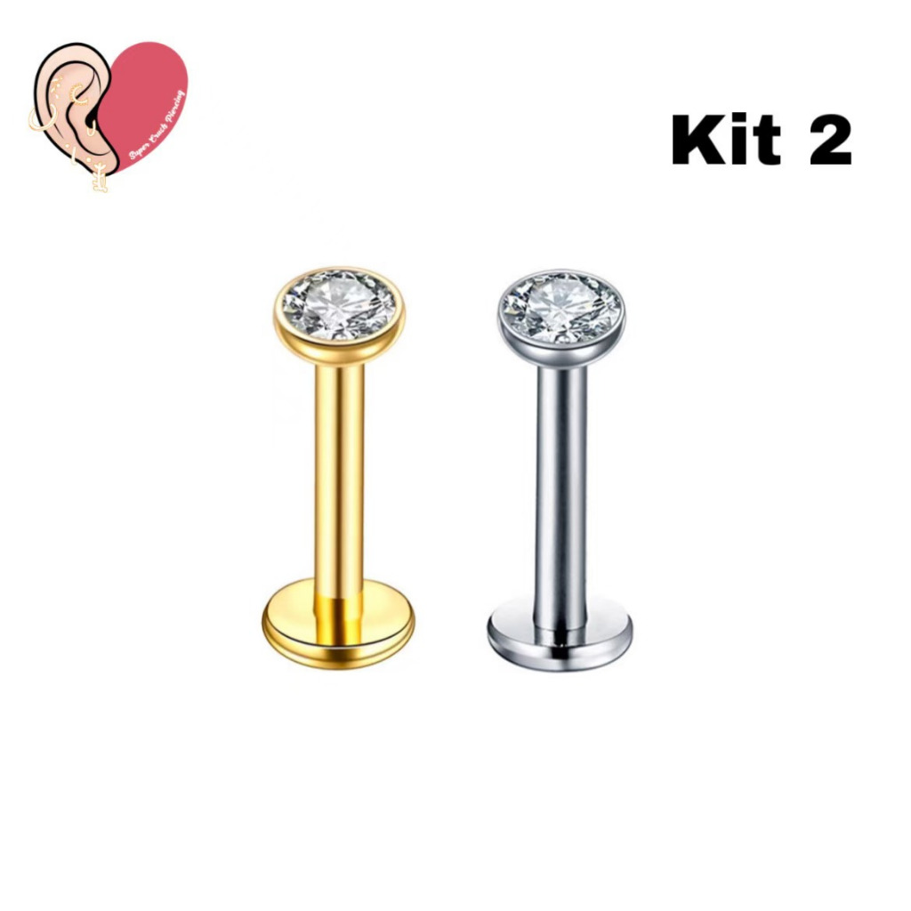 Kit 2 Piercing Labret Aço Cirúrgico Zircônia Rosca Interna | Helix, Tragus, Conch, Nariz, Boca-Medusa e Outros KA117 em Oferta na Shopee