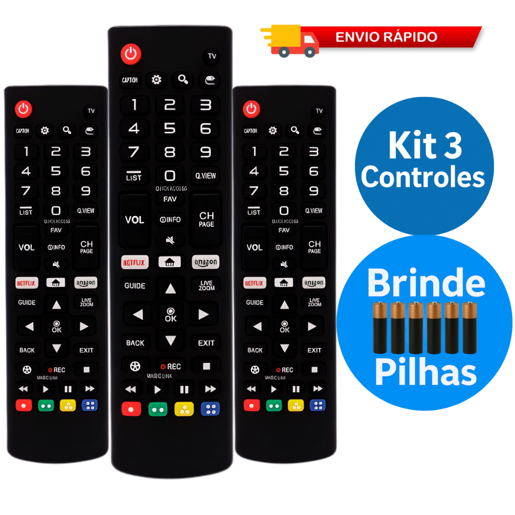 Kit 3 controle remoto tv lg smart 4K led Netflix, Amazon kit em Oferta na Shopee