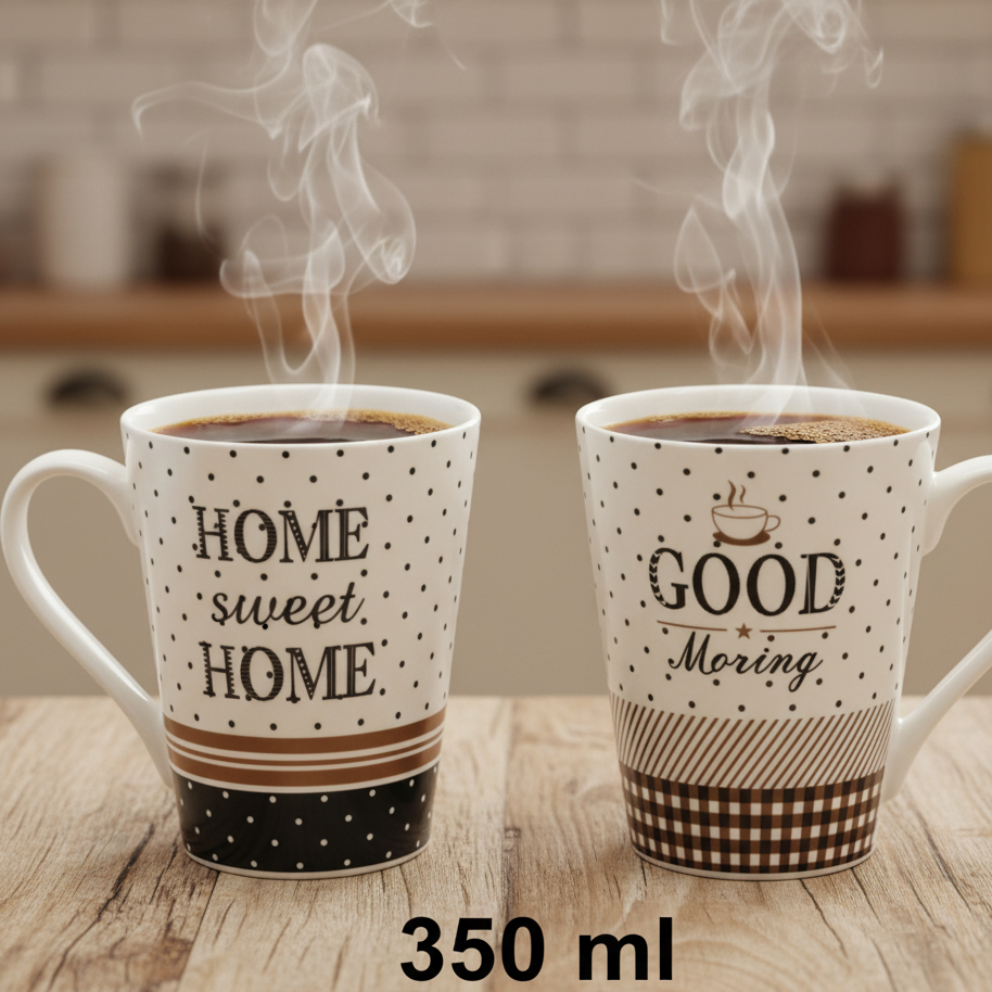 Caneca Cerâmica 350 ml Café Leite Decorada Moderna Home Good Morning Bolinhas Listrada Resistente