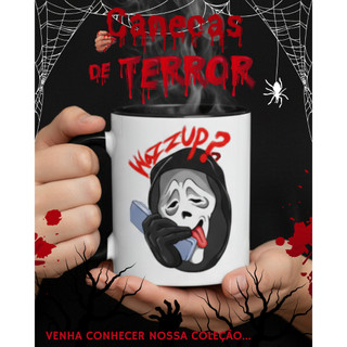 Caneca Terror Haloween Ghotface, panico, chucky, mike myers, freddy, IT e mais