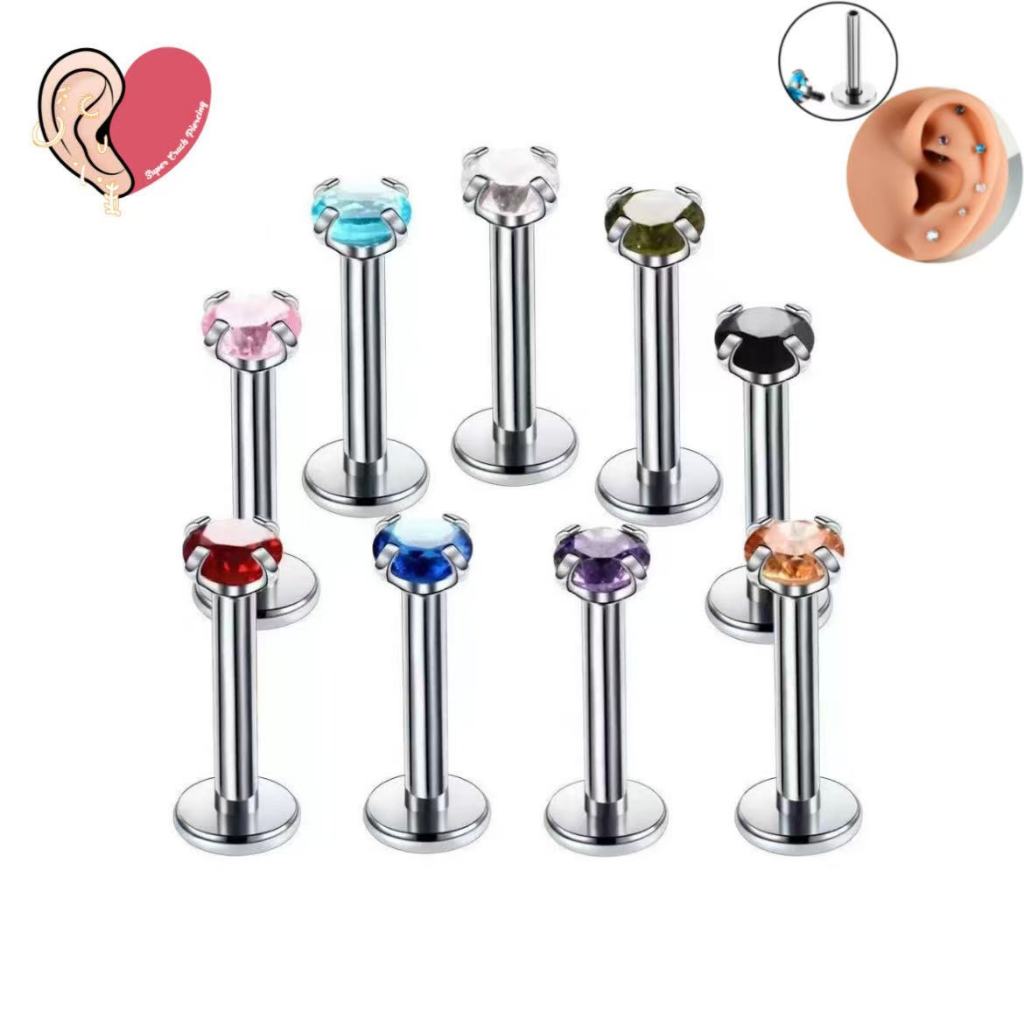 Piercing Ponto de Luz em Aço Cirúrgico Prateado com Zircônia 3mm Cravejada em Cores Diversas KA001 em Oferta na Shopee