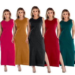 Vestido Feminino de Algodão Midi Casual Basico em Oferta na Shopee