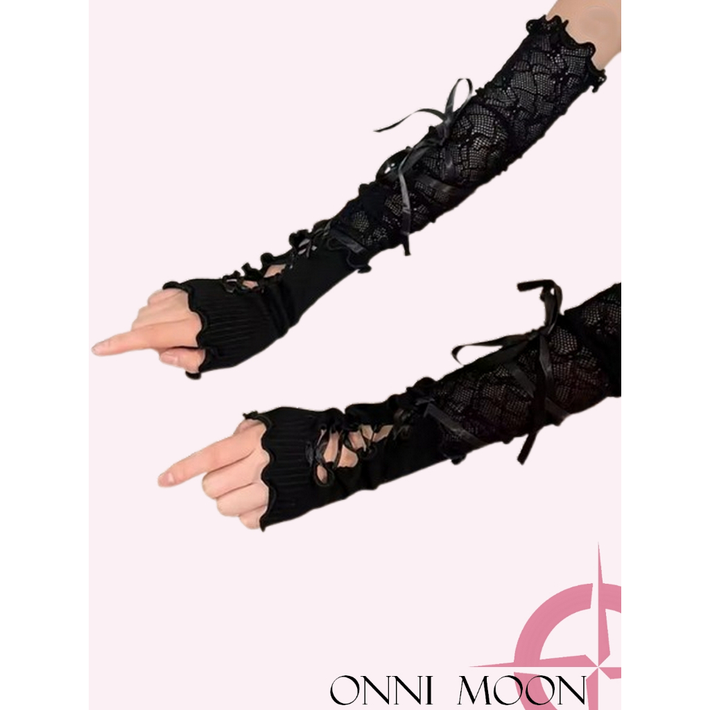 Luva Longa com Renda e Fita Trançada em Oferta na Shopee