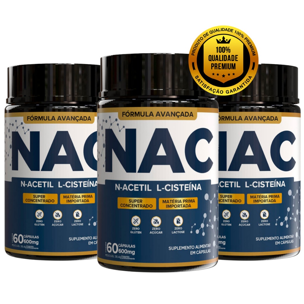 KIT NAC N-Acetil L-Cisteína 500mg | Antioxidante, Detox, Imunidade e Saúde do Fígado – 60 Cápsulas