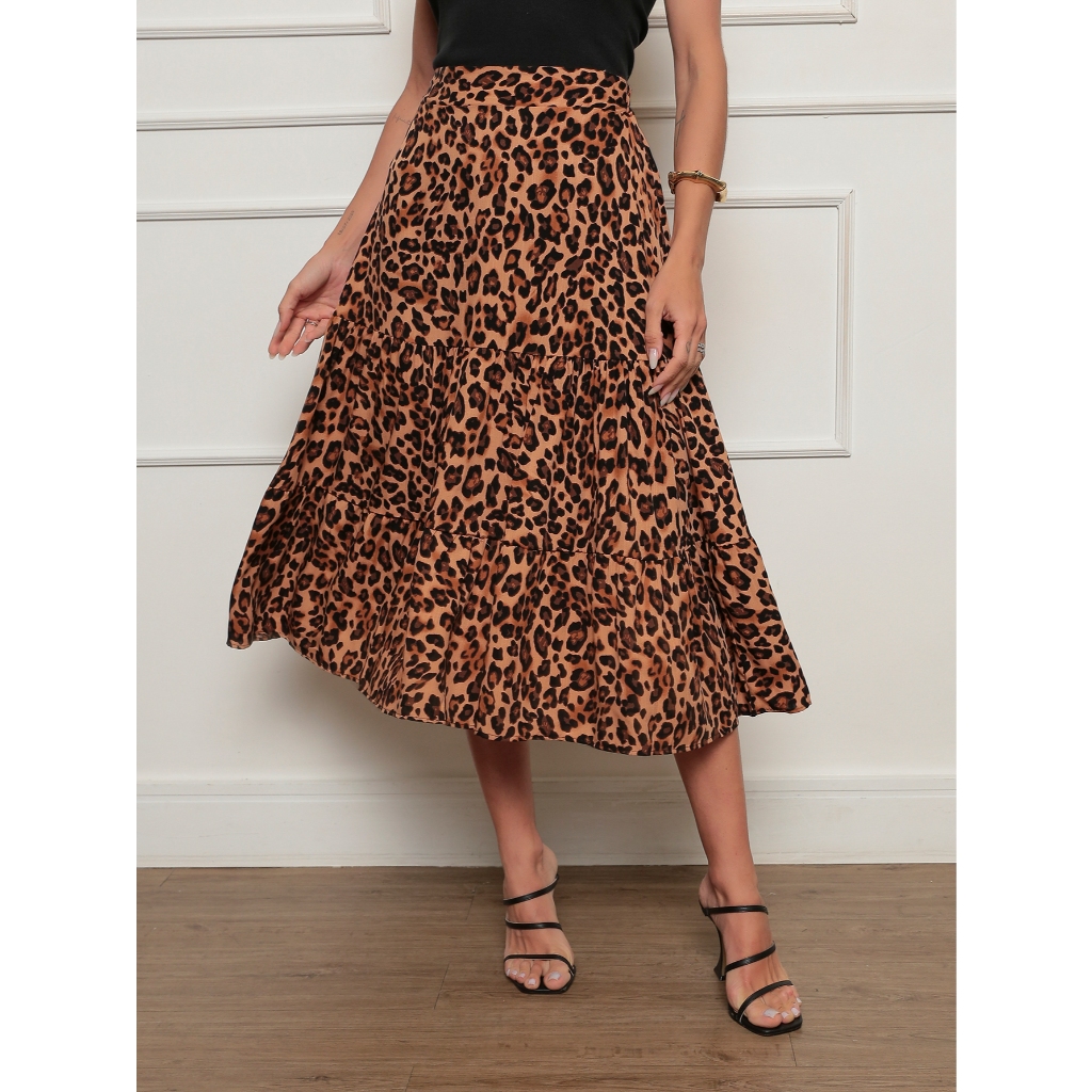 Saia Midi Três Marias Camadas Viscolinho com Forro Soltinha. Do P ao Plus Size