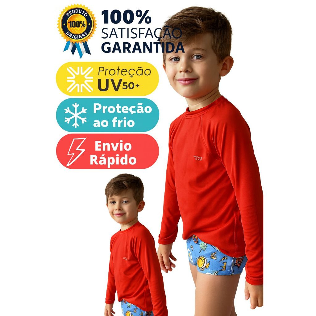 Camisa Térmica Proteção Uv 50+  Infantil Menino Menina  Blusa Praia Piscina  Manga Longa PMG e GG em Oferta na Shopee