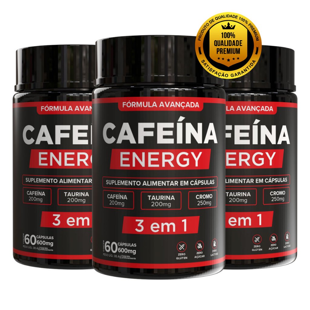 MIX DE CAFEÍNA ENERGY – 200mg Cafeína | 200mg Taurina | 250mcg Cromo - 60 Cápsulas Envio Imediato