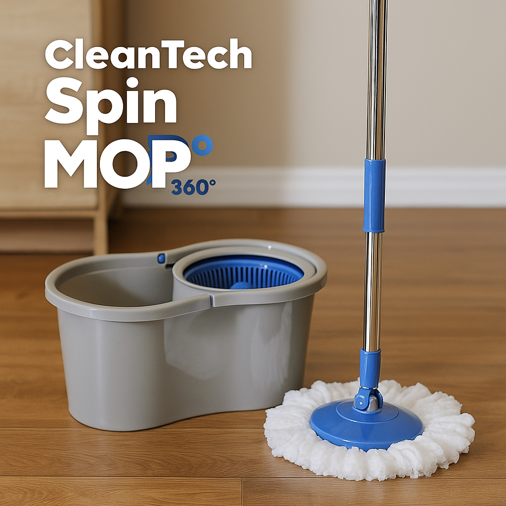 Kit Rodo Magico Mop Giratório 360° + Balde Duplo 8L Lava Seca Pisos Casa Banheiro Cozinha Cabo Inox