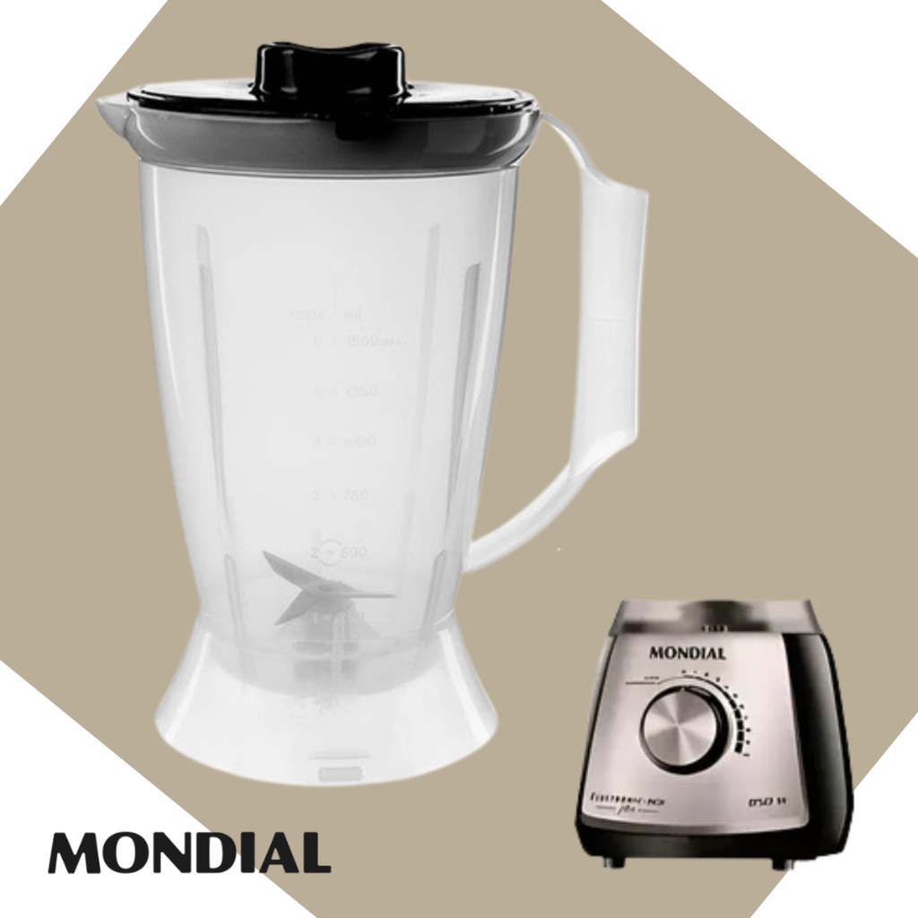 Copo Para Liquidificador Compativel Mondial Eletronic Inox S/ Filtro Tampa Preta Translucido