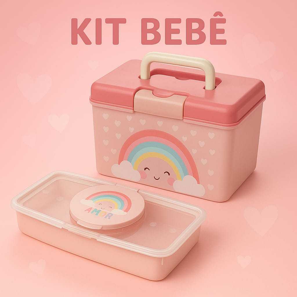 kit 2 Peças Maleta Organizador Farmácia + Porta lenços Umedecidos Infantil Bebê