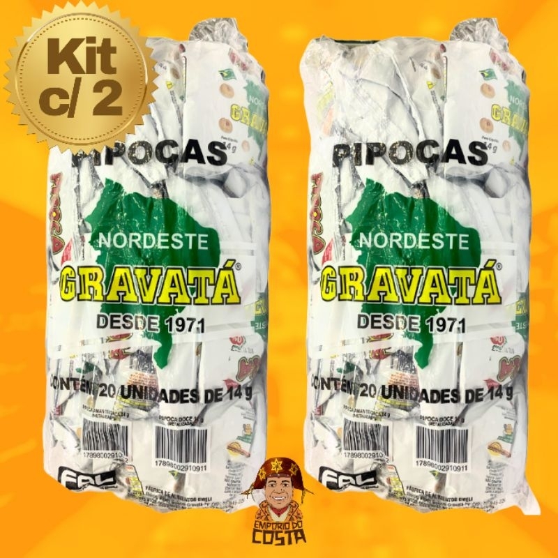 Kit com 2 Pacotes com de Pipoca Gravatá Amanteigada do Nordeste - 40 unidades de Pipoca de 14gr cada em Oferta na Shopee