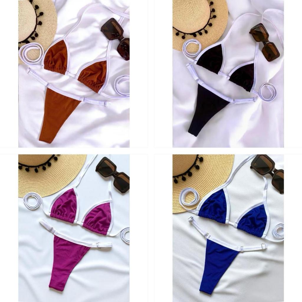 Biquíni de Fita Bicolor Calcinha Com Regulagem Marquinha Cortininha Feminino em Oferta na Shopee