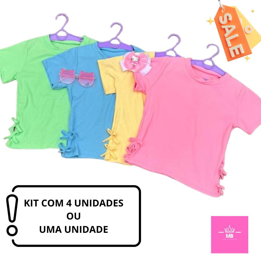 kit 4 Blusa infantil menina manga curta camiseta menina T shirt canelada infantil laço menina conforto verão