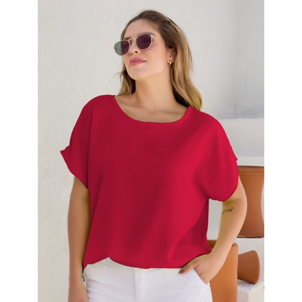 Kit 5  Blusa Social Feminina  Plus Size de Tecido Viscolinho Manga Curta Plus Size