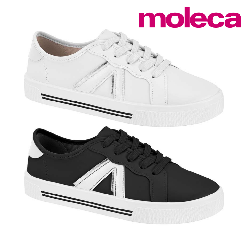 Tênis Feminino Moleca Casual Napa Sardenha Detalhe Brilho Prata Confortável Original em Oferta na Shopee